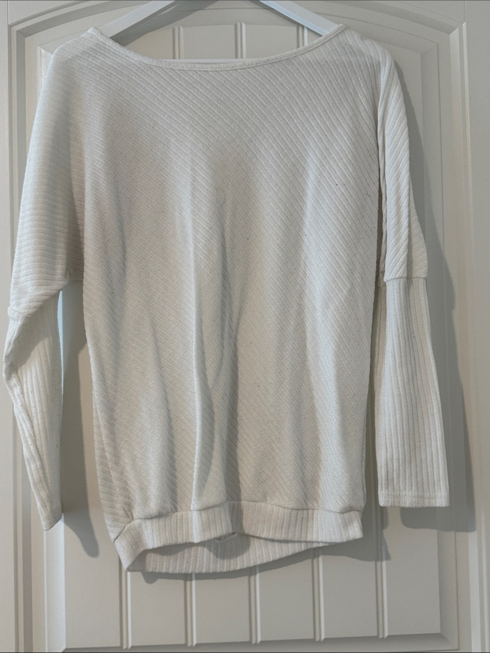 Women's White Ribbed Boatneck Sweater